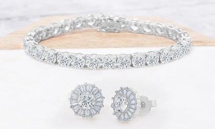 22 CTTW Tennis Bracelet and Burst Stud Earrings Set Made with Swarovski Elements