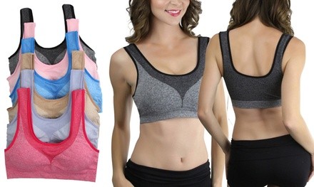 LoungeLove Women's Contrast Accent Padded Sports Bras (6-Pack) 