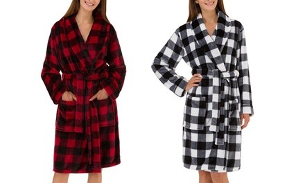 Safdie & Co Plush Buffalo Plaid Bath Robes