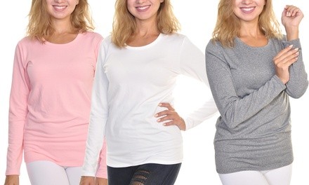 Women's Fleece-Lined Long-Sleeved Thermal Tops (3-Pack). Plus Sizes Available.