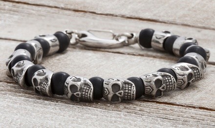 Men's Skull Design & Hematite Stainless Steel Bracelet by Simply Steel