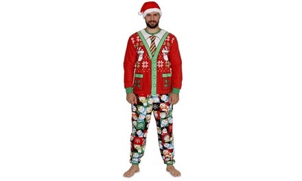 Secret Santa Men's Ugly Christmas Sweater One-Piece Union Suit
