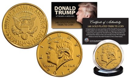 Donald Trump Presidential Inauguration 24K Gold Clad Tribute Coin BOGO