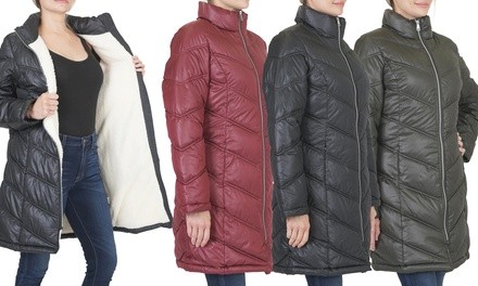 CS by CoffeeShop Women's Sherpa-Lined Chevron Puffer Jacket. Plus Sizes Available.