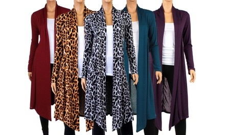 Women's Knee-Length Hacci Cardigan with Fleece-Lined Leggings. Plus Sizes Available