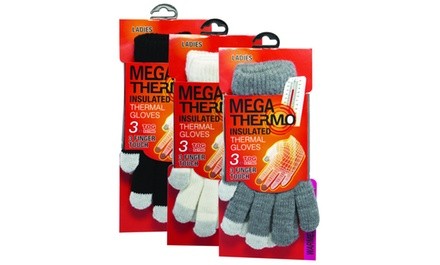 Mega Thermo Women's Thermal Gloves with 3 Touch Finger (3-Pack)