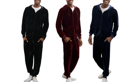 Steve Harvey Velour Hooded Zip-Front Jacket and Pant Set