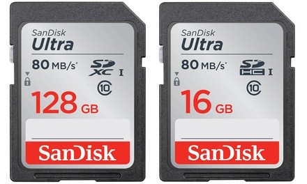 Sandisk Ultra SDHC 16GB or 128GB UHS Class 10 Memory Card