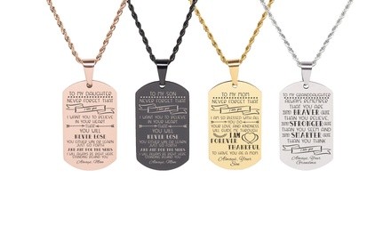 Sentimental Message Tag Necklace in Stainless Steel By Pink Box