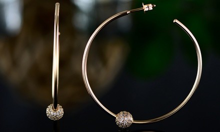 Barzel 18K Gold Plated Ball & Hoop Earrings Made with Swarovski Crystal