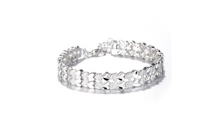 Sterling Silver Diamond Cut Two Row Heart Bracelet