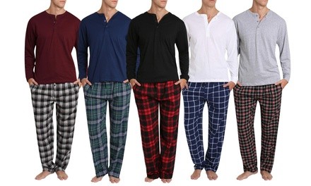 Fashion Industries Men's Cotton Flannel Long Sleeve Pajama Set (2-Piece; S-3XL)