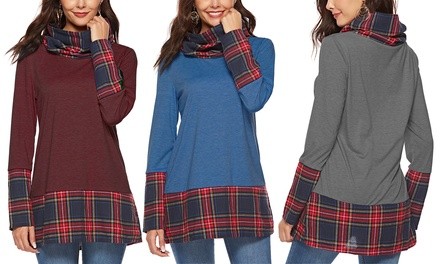 Lilly Posh Women's Long-Sleeve Plaid Cowl-Neck Tunic 