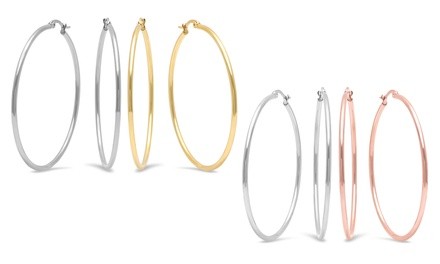 Stainless Steel 50mm Hoop Earring Set by Steeltime (2 Pairs)