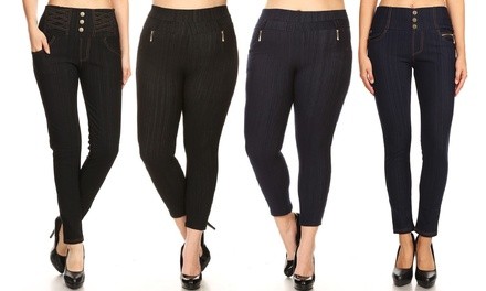 Women's JVINI High-Waist Fleece-Lined Skinny Knit Denim Jeggings. Plus Sizes Available