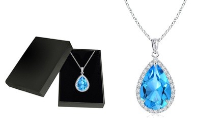 4.00 CTTW Genuine Blue Topaz Pear Cut Sterling Silver Necklace