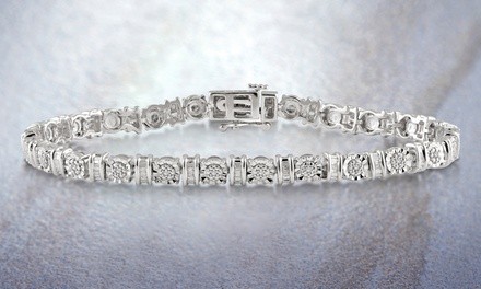 1/4 CTTW Diamond Tennis Bracelet with Baguette Accents in Silver By DiamondMuse