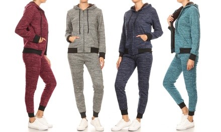 Women's Soft-Brushed Hooded Jogger Set. Plus Sizes Available (2-Piece)