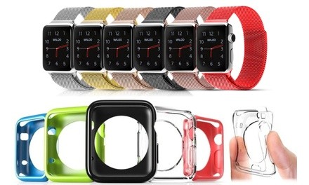 Waloo Milanese Band and 5 Gel Cases for Apple Watch Series 1, 2, 3, 4, & 5 (6-Pack)