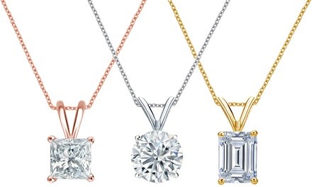 Fancy Cut Cubic Zirconia Solitaire Necklace in Plated Sterling Silver By L'artiste (Multiple Options)