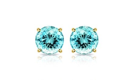 10K Yellow Gold 2.00 CTW Created Aquamarine Stud Earrings By MUIBLU Gems