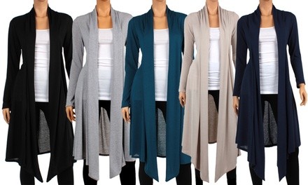 Women's Knee-Length Spring Hacci Cardigan. Plus Sizes Available.