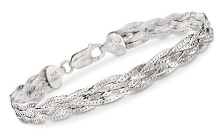 Women's Italian Sterling Silver 5-Row Braided Herringbone Bracelet