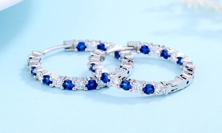 Sterling Silver Sapphire Hoop Earrings