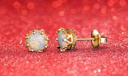 White Fire Opal Crown Studs by Peermont