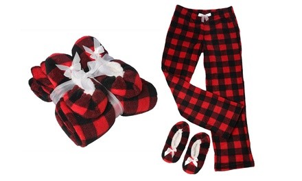 Women's Super-Soft Cotton Pajama Pants and Slippers Set