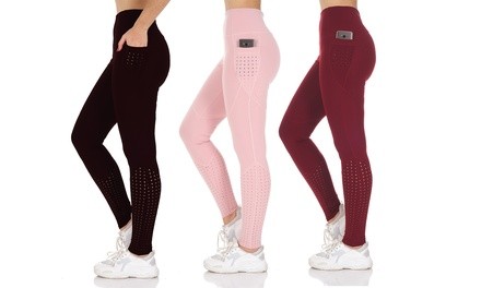 BSP Women's High Waist Active Full-Length Leggings with Pocket and Lazer Cut. (Sizes 1X, 2X, 3X)