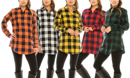 Game Day Football Women's Buffalo Plaid Button-Down Shirt (S–3X)