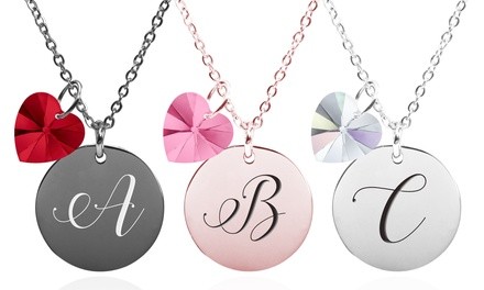 Dainty Disc Initial Necklace made with Crystals from Swarovski by Pink Box