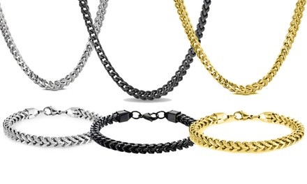 Men's Stainless Steel Franco Chain Necklace & Bracelet Set (2-Piece)