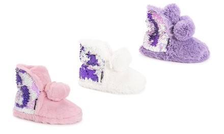 Muk Luks Girl's Sequin Bootie Slippers