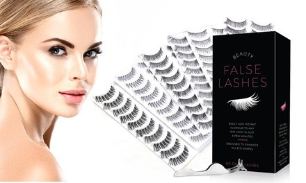 60-Pairs False Eyelashes Pack with Tweezers