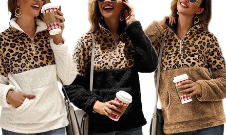 Leo Rosi Women's Leopard Fleece Pullover. Plus Sizes Available. 