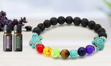 Lava Stone Sea Turtles Bracelet with Optional Essential Oils