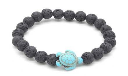 Healing Lava Stone and Handmade Turquoise Hawaiian Sea Turtle Bracelet by DreamGem