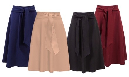 VKY & CO Tie-Waist Midi A-Line Skirts. Plus Sizes Available.