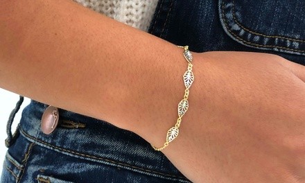 18K Gold Plated 2-Tone Sterling Silver Filigree Leaf Bracelet by Sevil
