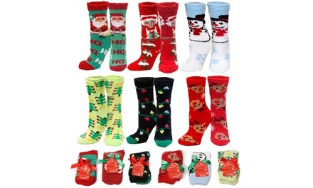 Gilbins Women's Winter Fuzzy Holiday Christmas Socks (6-Pack)