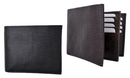 Crocodile-Patterned Leather RFID Flip Bifold Wallet for Men