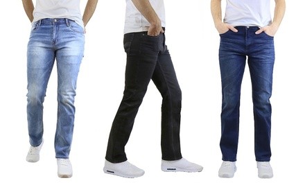 Men's Washed Straight-Leg Stretch Jeans (30-40) - Multiple Inseams