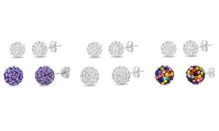 Lesa Michele Sterling Silver Ball Stud Earring Set Made with Swarovski Crystals