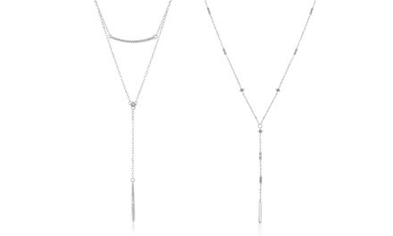 Diamond Accent Layered and Station Necklace in Sterling Silver