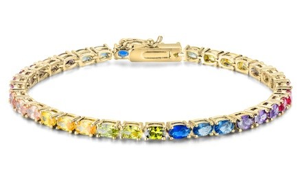 Crystal Rainbow Tennis Bracelets in 14K Gold Plating made with Swarovski Elements