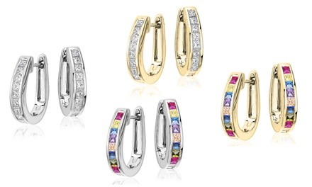 Elements of Love Crystal and Multi Color Oval Hoop Earrings Set Made with Swarovski Elements (2 Pairs)