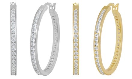 Cubic Zirconia Channel Set Hoop Earrings in Sterling Silver by Elements of Love. Multiple Options Available.