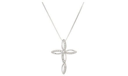 White Gold Plated Sterling Silver Infinity Cross Necklace